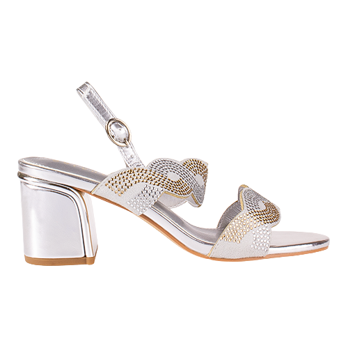 Sorento Block Heeled Sandals - Kinnitty - Silver