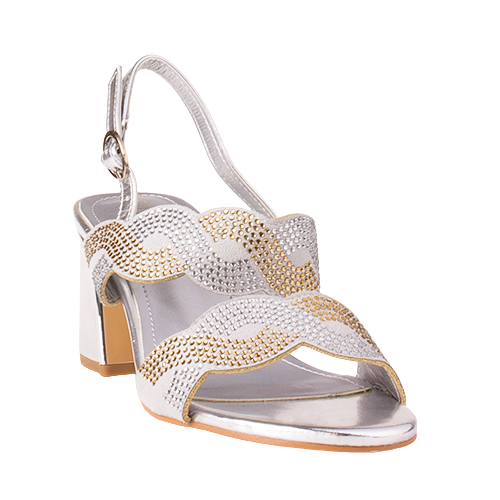 Sorento Block Heeled Sandals - Kinnitty - Silver