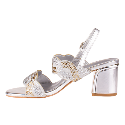 Sorento Block Heeled Sandals - Kinnitty - Silver