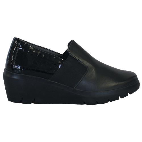 Suave Ladies Wedge Slip On Shoes - Joco - Black
