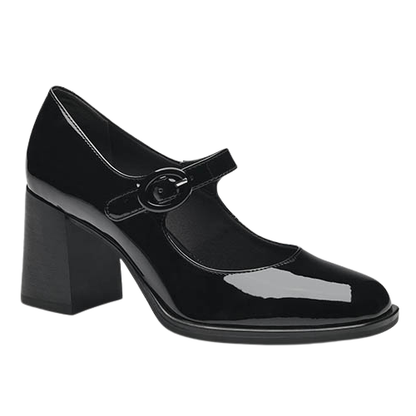 Tamaris Block Heeled Cross Strap Pumps -24440 - 41 -Black Patent