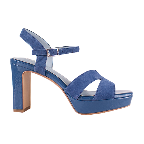 Blue high-heeled sandal on a white background