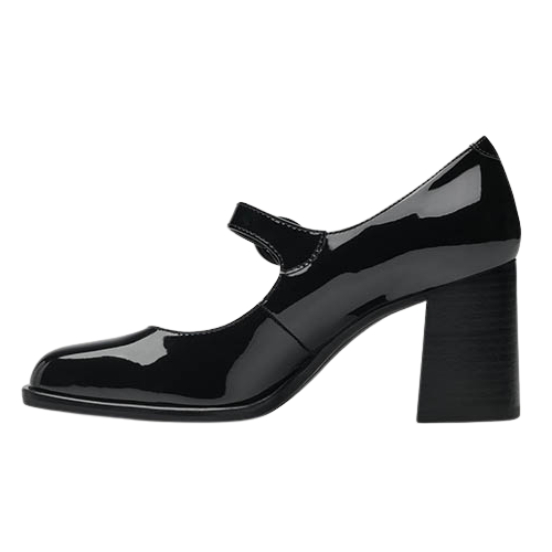 Tamaris Block Heeled Cross Strap Pumps -24440 - 41 -Black Patent