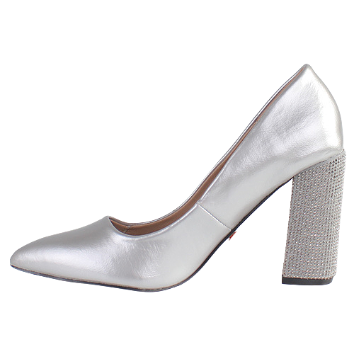 Silver block heel outlet pump