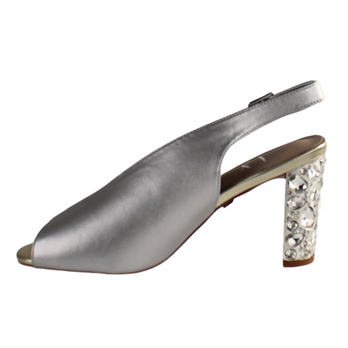 Una Healy Block Heeled Sling Backs - Straight Life - Silver