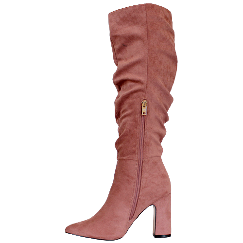 Una Healy Block Heeled Knee Boots Famous Friends Dusty Pink