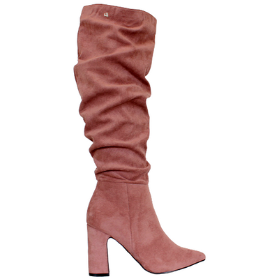 Una Healy Block Heeled  Knee Boots - Famous Friends - Dusty Pink