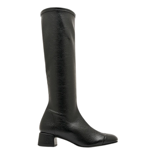 Black leather knee boot on a white background