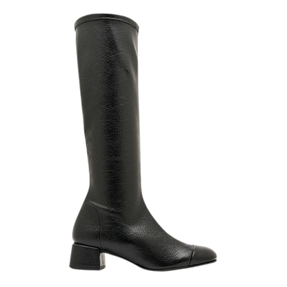 Black leather knee boot on a white background