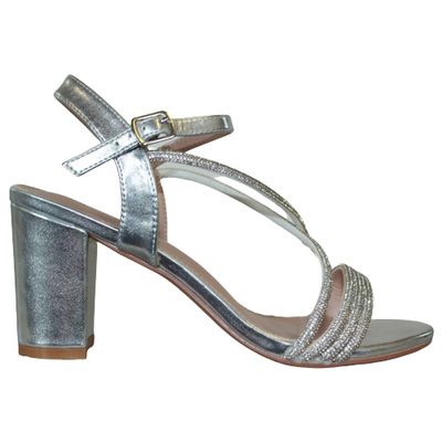 Sorento Block Heel Sandals - Cabra Castle - Silver