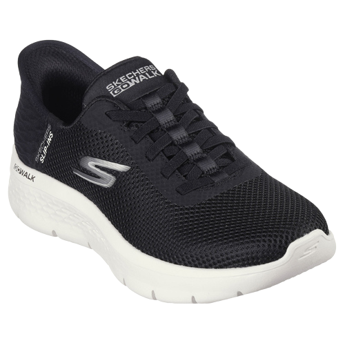 Skechers ladies black slip on trainers hot sale
