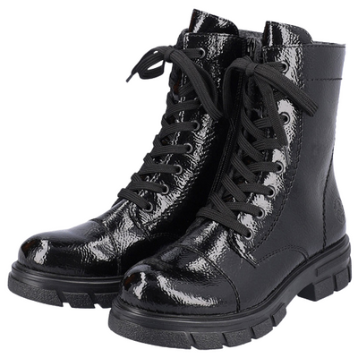 Rieker Ladies Laced Biker Boots - Z9122 - Black