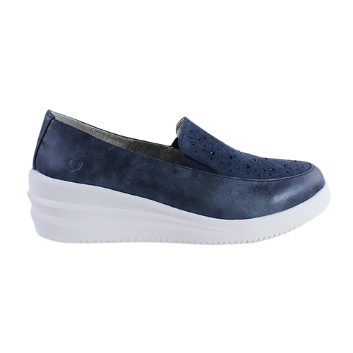 Heavenly Feet Ladies Wedge Loafers - Charly - Navy