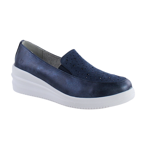 Heavenly Feet Ladies Wedge Loafers - Charly - Navy