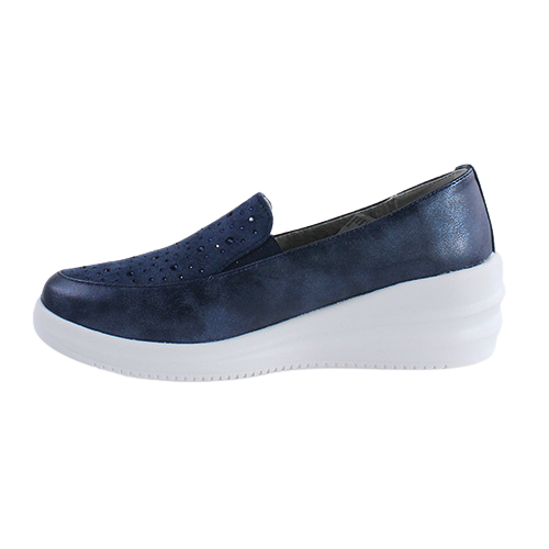 Heavenly Feet Ladies Wedge Loafers - Charly - Navy