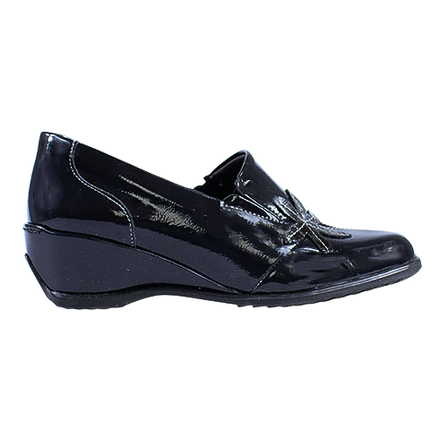 Suave Slip On Wedge Shoes - Rose - Navy Patent
