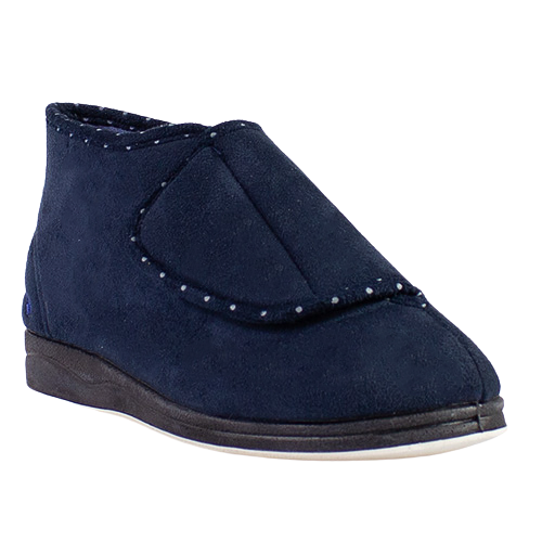 Padders Ladies Extra Wide Slippers  - Cherish - Navy