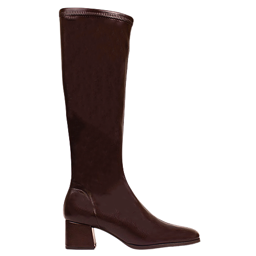 Miss Elastic Block Heeled Knee Boots - 78331 - Brown