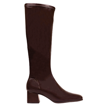Miss Elastic Block Heeled Knee Boots - 78331 - Brown