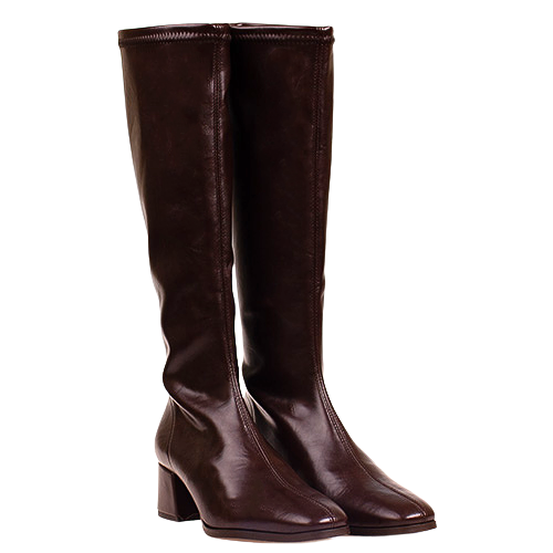 Miss Elastic Block Heeled Knee Boots - 78331 - Brown