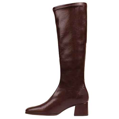 Miss Elastic Block Heeled Knee Boots - 78331 - Brown