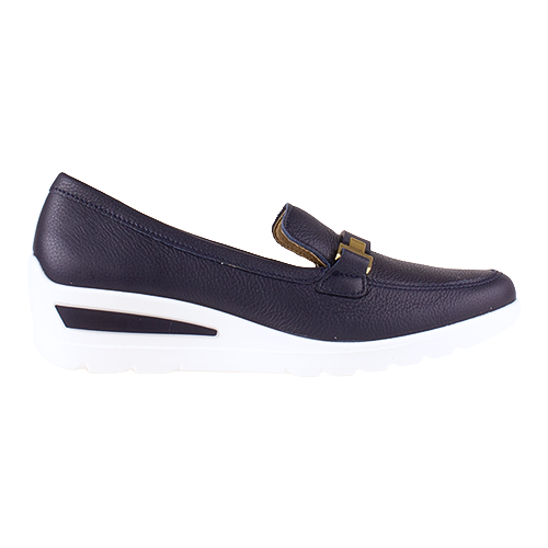 Navy blue loafer shoe on a white background

