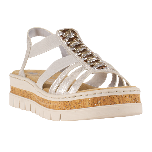 Grey sandal with cork sole on a white background