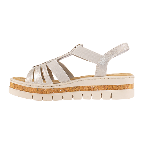 Grey sandal with cork sole on a white background