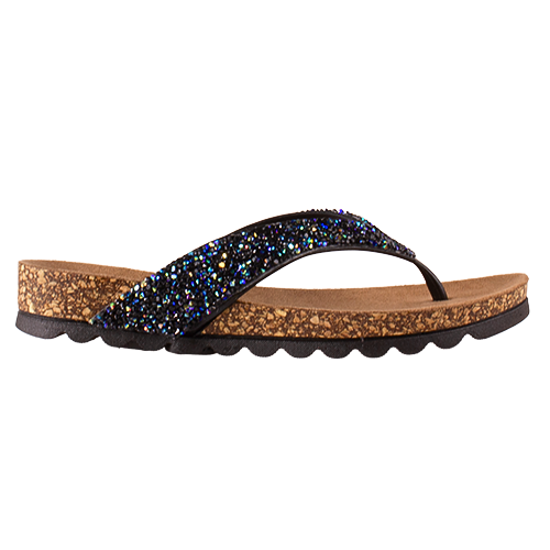 Heavenly Feet Ladies Toe Post Sandals - Crocus - Black