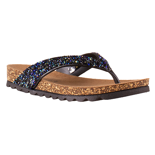 Heavenly Feet Ladies Toe Post Sandals - Crocus - Black