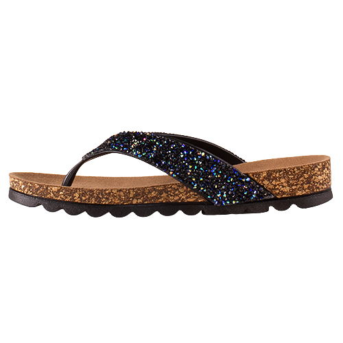 Heavenly Feet Ladies Toe Post Sandals - Crocus - Black