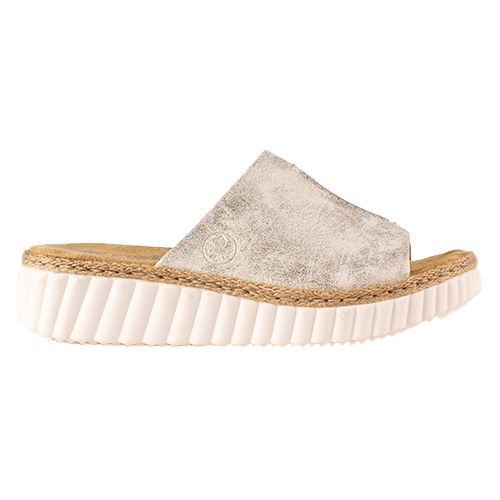 Rieker Ladies Wedge Mules - 69288-60 - Beige/Gold