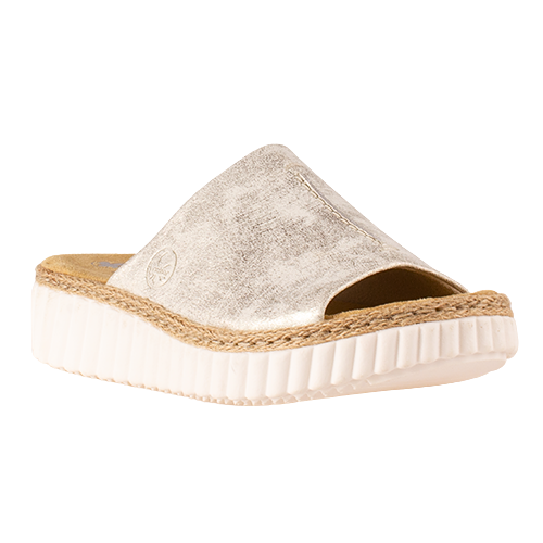 Rieker Ladies Wedge Mules - 69288-60 - Beige/Gold