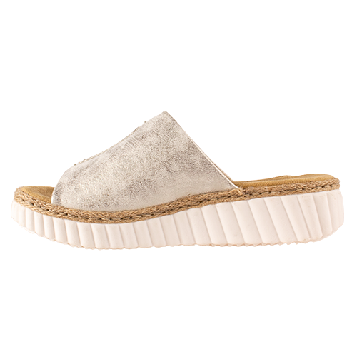 Rieker Ladies Wedge Mules - 69288-60 - Beige/Gold