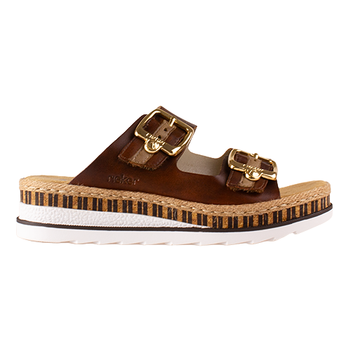 Rieker Ladies Wedge Mules - V7955 - Brown