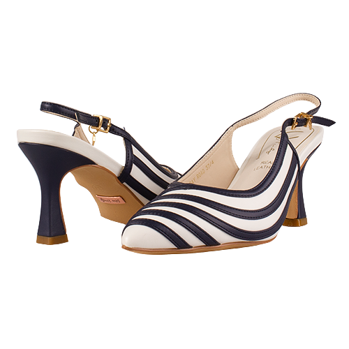 Una Healy Dressy Heeled Sling Backs - Holiday Road - Navy/White