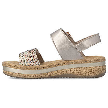 Rieker Ladies Wedge Sandals - V0951-90 - Beige Metallic