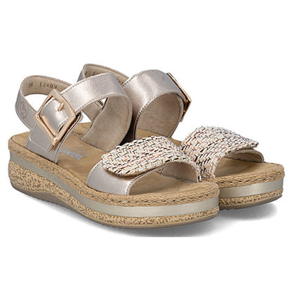 Rieker Ladies Wedge Sandals - V0951-90 - Beige Metallic