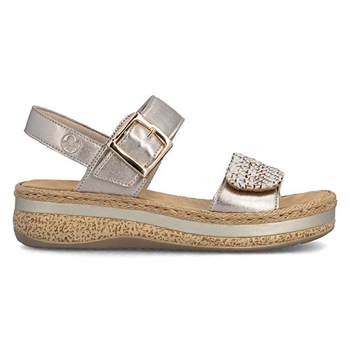 Rieker Ladies Wedge Sandals - V0951-90 - Beige Metallic