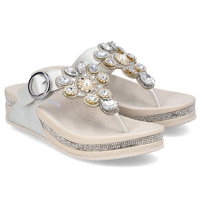 Rieker Ladies Toe Post Sandals - V1461-90 - Pearl