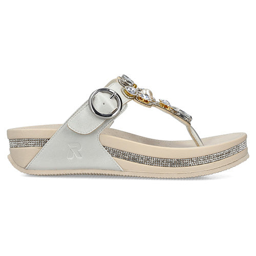 Rieker Ladies Toe Post Sandals - V1461-90 - Pearl