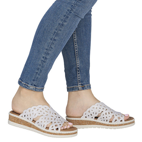 Rieker Ladies Wedge Mules - V4189 - Off White