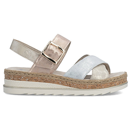 Rieker Ladies Wedge Sandals - V7951-00 - Beige/Rose