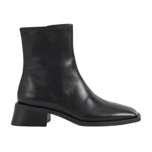 Black leather ankle boot on a white background