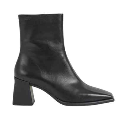 Black leather ankle boot on a white background