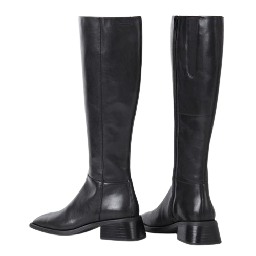 Pair of black knee-high boots on a white background