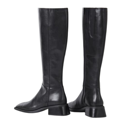 Pair of black knee-high boots on a white background