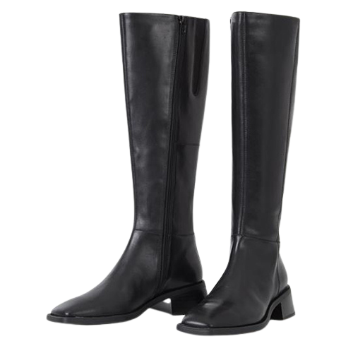 Pair of black knee-high boots on a white background