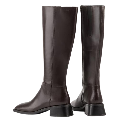 Pair of brown knee-high boots on a white background