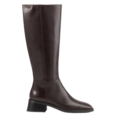 Brown knee-high boots on a white background